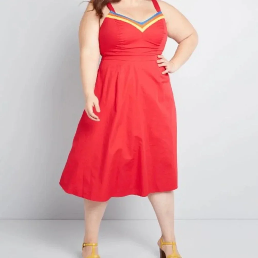 Modcloth "Verve Confirmed" Red Cotton Dress - Picture 3 of 3